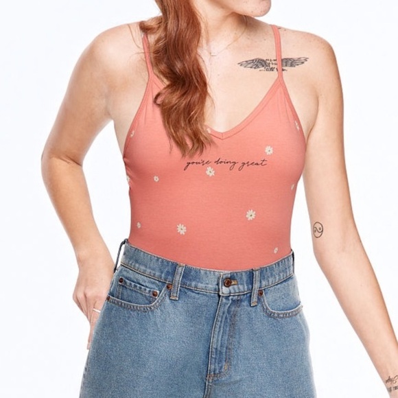 “You’re Doing Great” Victorias Secret Thong Bodysuit w/ Floral Design ( XS) - Picture 3 of 9